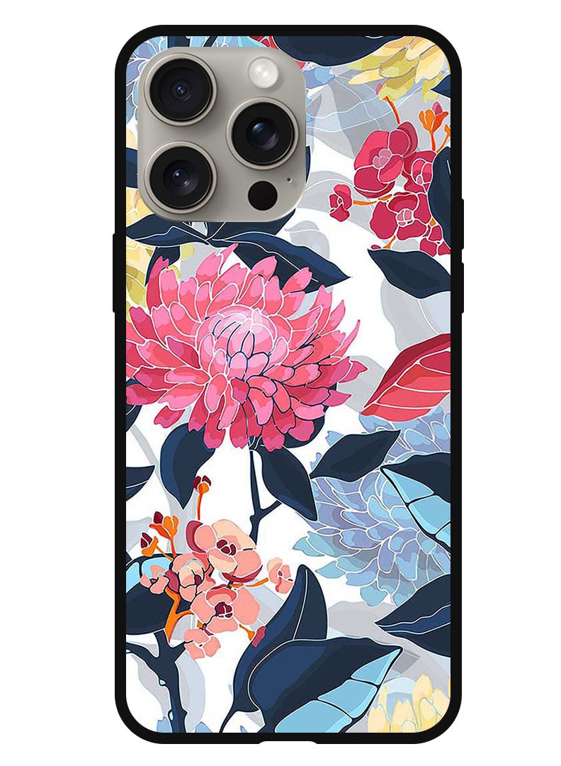 Protective Case Anti Scratch Shock Proof Bumper Cover For iPhone 15 Pro Max Pink Flowers Paint