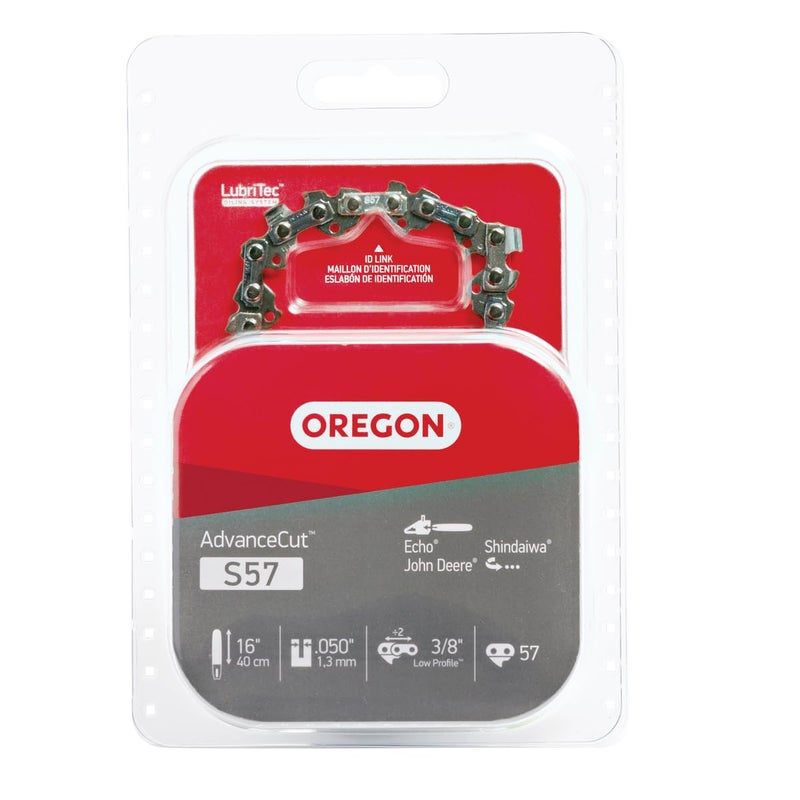 Oregon S57 AdvanceCut Replacement Chainsaw Chain for 16-Inch Guide Bar, 57 Drive Links, Pitch: 3/8" Low Profile, Low Vibration, .050" Gauge, Gray - Image 1