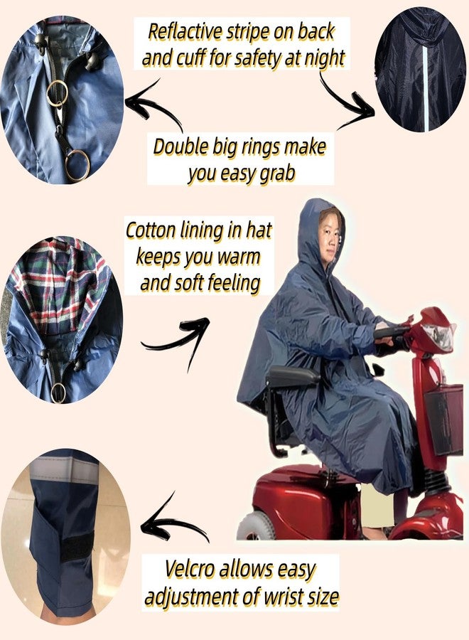 Fonakei Upgraded Wheelchair Rain Poncho Hat Lined, Mobility Scooter Rain Poncho With Sleeves, Comfortable Waterproof Wheelchair Ponchos For Adults, Elderly, Disabled, Navy Blue - Image 5