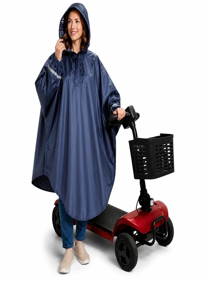 Fonakei Upgraded Wheelchair Rain Poncho Hat Lined, Mobility Scooter Rain Poncho With Sleeves, Comfortable Waterproof Wheelchair Ponchos For Adults, Elderly, Disabled, Navy Blue - Image 1