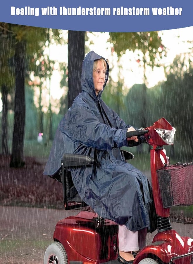 Fonakei Upgraded Wheelchair Rain Poncho Hat Lined, Mobility Scooter Rain Poncho With Sleeves, Comfortable Waterproof Wheelchair Ponchos For Adults, Elderly, Disabled, Navy Blue - Image 3