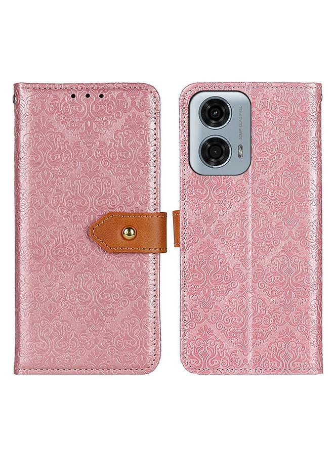 Green Tiger For Motorola Moto G24 Power European Floral Embossed Flip Leather Phone Case(Pink)