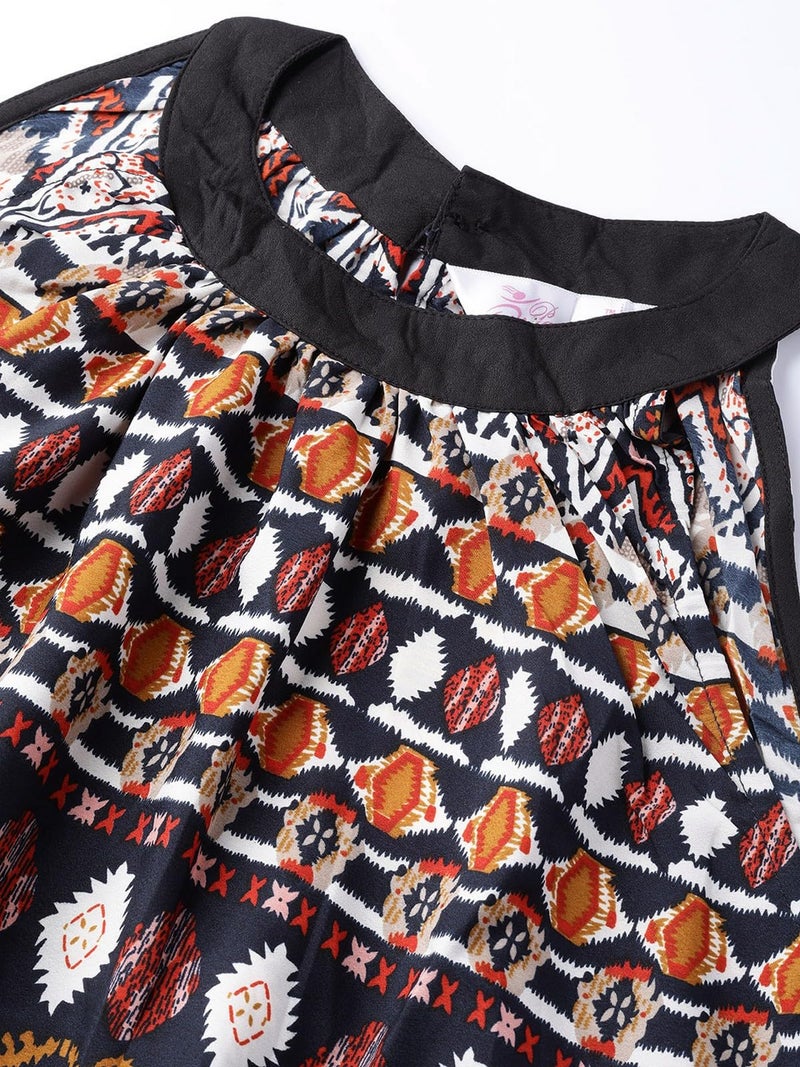 Pannkh Women's Multicolor Sleeveless Ikat Printed Tassel Top | Lightweight Cotton Summer Blouse with Ethnic Print | Casual - Image 2