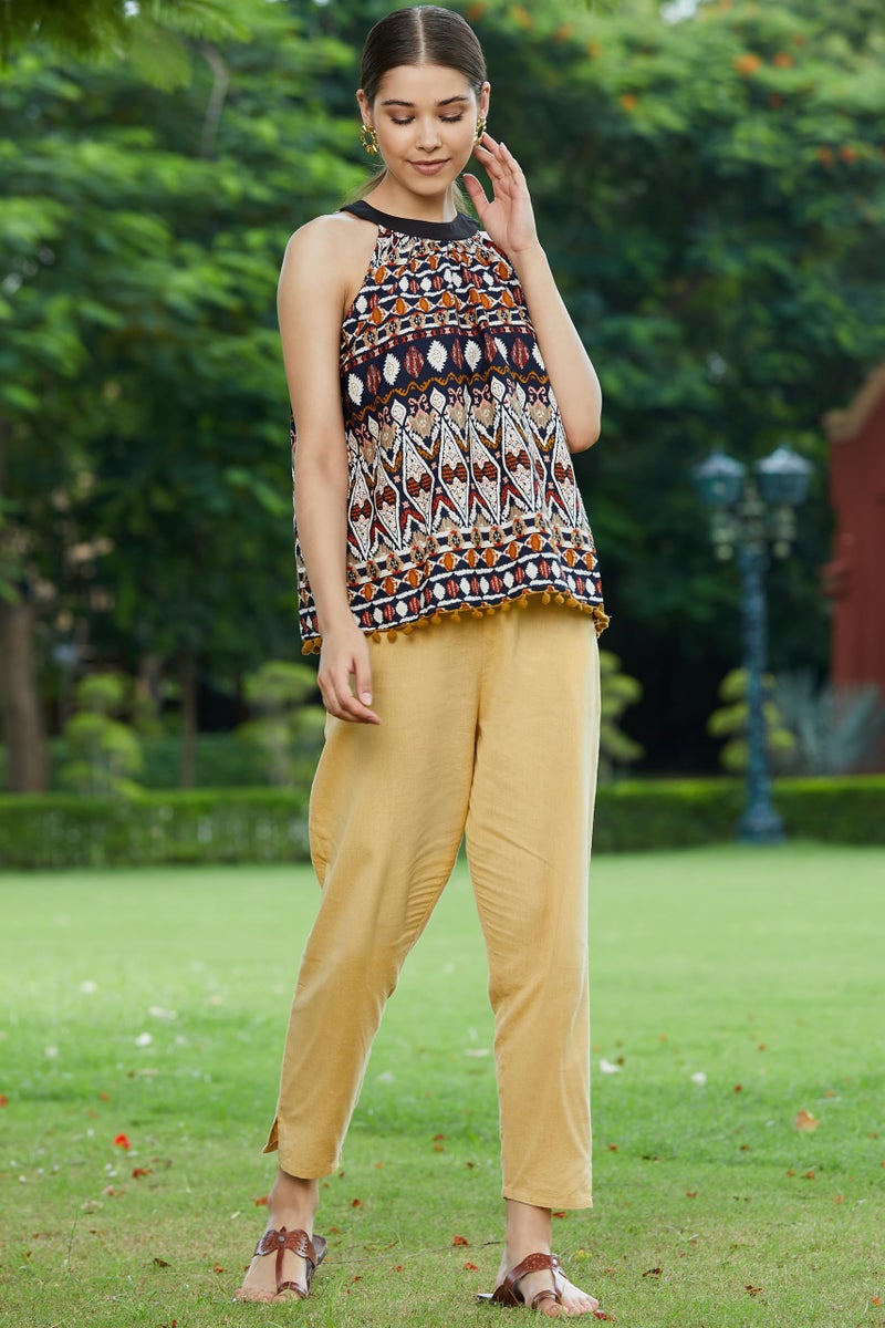 Pannkh Women's Multicolor Sleeveless Ikat Printed Tassel Top | Lightweight Cotton Summer Blouse with Ethnic Print | Casual - Image 5