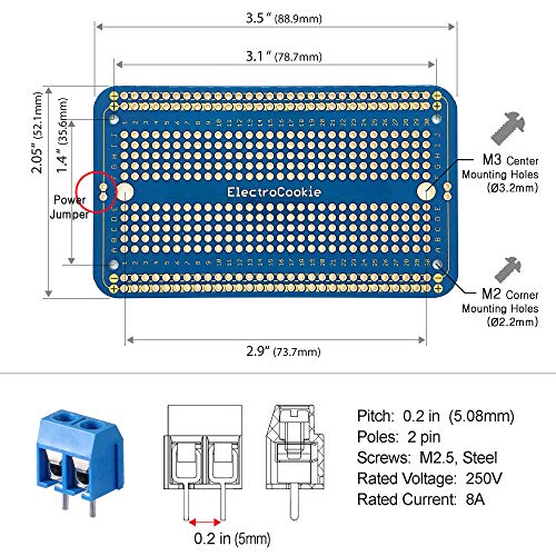 ElectroCookie Prototype Board Breadboard Style PCB Solder Board for DIY Electronic Projects, Compatible for Arduino Projects, Gold-Plated (6 Color Pack + 7 Screw Terminal Block Connectors) - Image 3