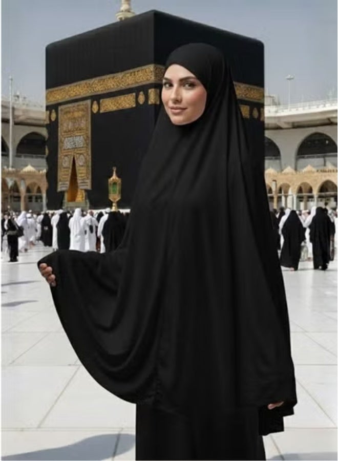 بريميم حجاب فوري للنساء، خمار أسود، يغطي الرأس والرقبة بالكامل، مريح وسهل الارتداء، شال صلاة طويل، غطاء رأس إسلامي مناسب للاستخدام اليومي والسفر ورمضان والعيد، عبوة من قطعتين - Image 2