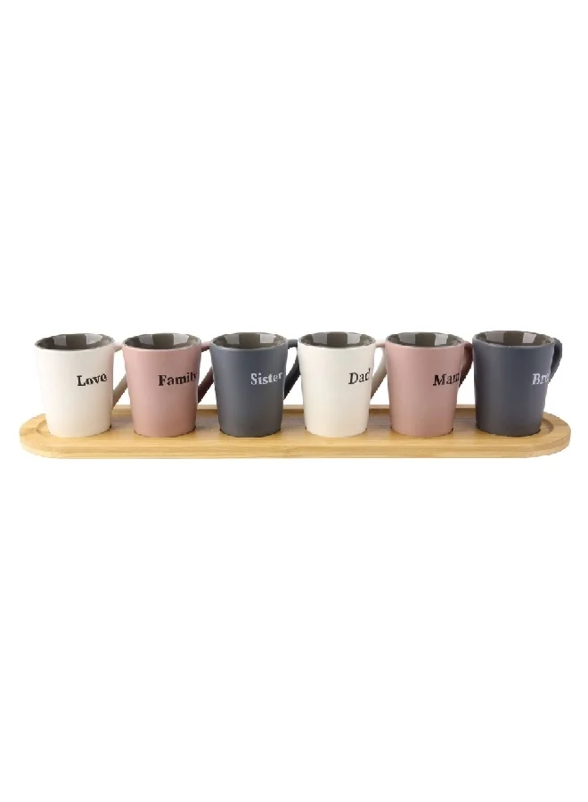 Bien Servi 6-Piece Elegant Design Printed Espresso Cup with Bamboo Saucer Multicolour 100 ml KRJYC221