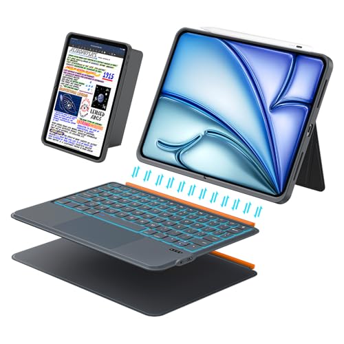 DANCESOUL iPad Air 11 inch Case with Keyboard (M4/M3/M2, 2026/2025/2024), Pro 11, iPad A16 11th/10th, Magnetic Detachable Keyboard, Trackpad, Backlit, Adjustable Stand, Slim for Air 5th/4th Gen 10.9 inch (Gray) - Image 1