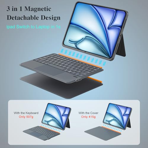 DANCESOUL iPad Air 11 inch Case with Keyboard (M4/M3/M2, 2026/2025/2024), Pro 11, iPad A16 11th/10th, Magnetic Detachable Keyboard, Trackpad, Backlit, Adjustable Stand, Slim for Air 5th/4th Gen 10.9 inch (Gray) - Image 4