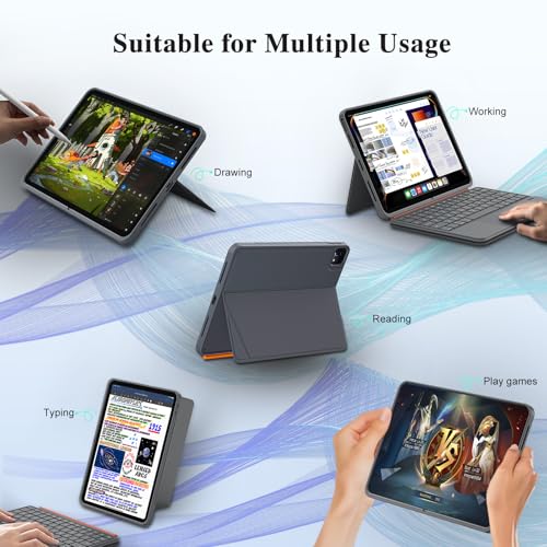 DANCESOUL iPad Air 11 inch Case with Keyboard (M4/M3/M2, 2026/2025/2024), Pro 11, iPad A16 11th/10th, Magnetic Detachable Keyboard, Trackpad, Backlit, Adjustable Stand, Slim for Air 5th/4th Gen 10.9 inch (Gray) - Image 3