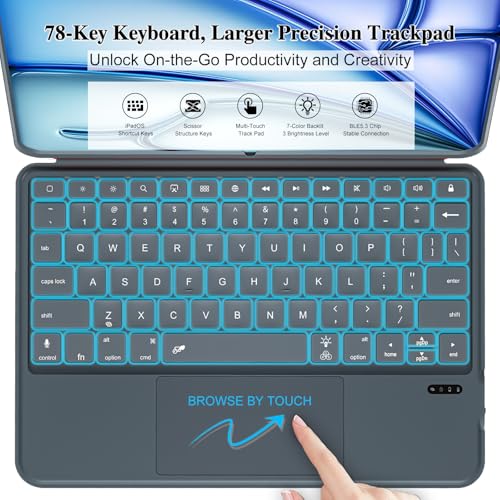 DANCESOUL iPad Air 11 inch Case with Keyboard (M4/M3/M2, 2026/2025/2024), Pro 11, iPad A16 11th/10th, Magnetic Detachable Keyboard, Trackpad, Backlit, Adjustable Stand, Slim for Air 5th/4th Gen 10.9 inch (Gray) - Image 5
