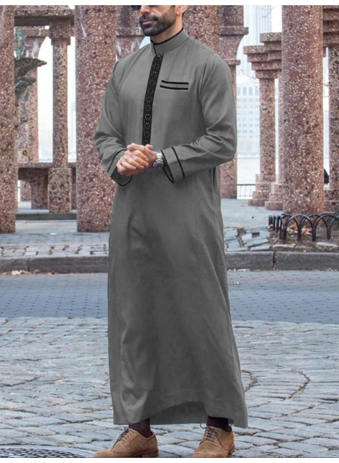 عباية - ثوب عربي رجالي - رمادي فاتح - ملابس تقليدية، ملابس إسلامية، عباءة دبي، قفطان، جبة - Image 1