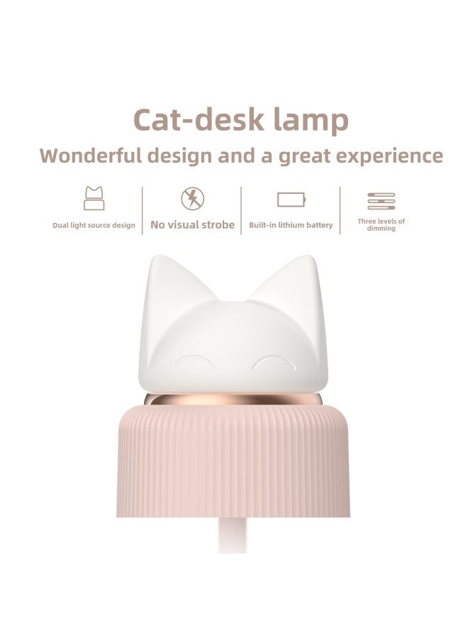 Three-life Creative Cat Usb Charging Creative Reading Lamp Led Desk Lamp Eye Protection Clip-on Desk Lamp Dimmable-Color:Desktop Pink-Size:397*128*77mm  - Image 5