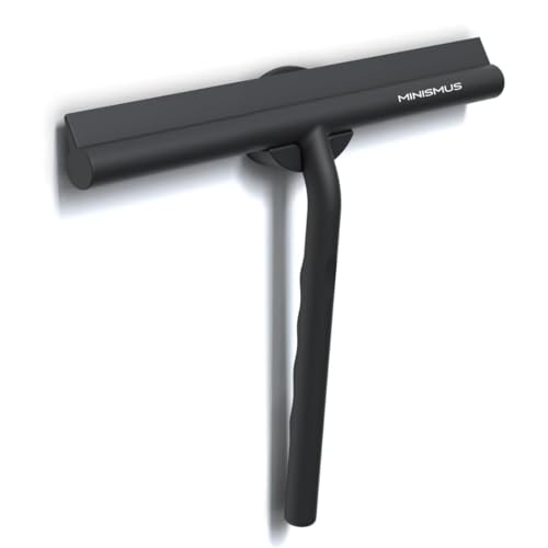 Minismus Shower Squeegee with Magnetic Hook - Silicone Window Wiper with Adhesive Wall Mounted Hanger - Shower Squeegee for Glass Doors - Rubber Squeegee - Shower Glass Cleaner (8.25 inches, Black) - Image 1