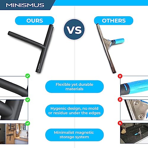 Minismus Shower Squeegee with Magnetic Hook - Silicone Window Wiper with Adhesive Wall Mounted Hanger - Shower Squeegee for Glass Doors - Rubber Squeegee - Shower Glass Cleaner (8.25 inches, Black) - Image 5