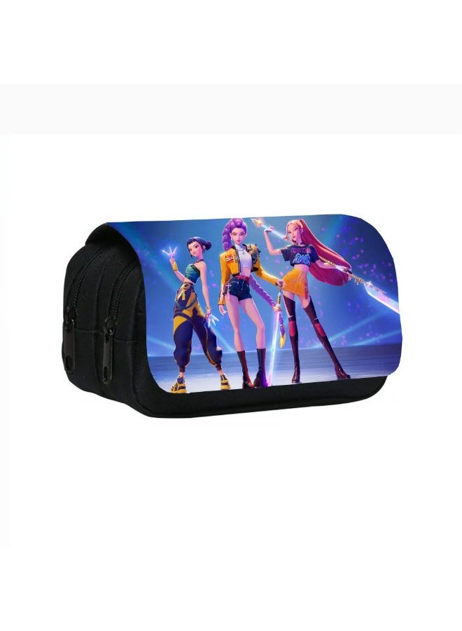 general Kpop Demon Hunters Printed Double Layer Pencil Case Student Pencil Stationery Bag meets daily stationery storage needs - Image 1