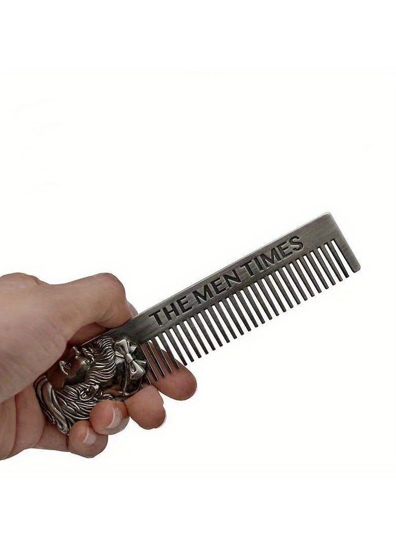 Vintage Metal Mustache & Beard Comb for Men - Professional Barber Grooming Tool with Anti-Static Teeth - Perfect for Styling, Trimming & Shaping Facial Hair - Durable Stainless Steel Construction - Image 4