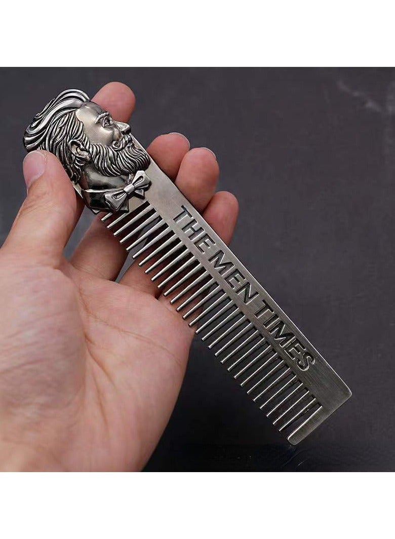 Vintage Metal Mustache & Beard Comb for Men - Professional Barber Grooming Tool with Anti-Static Teeth - Perfect for Styling, Trimming & Shaping Facial Hair - Durable Stainless Steel Construction - Image 2