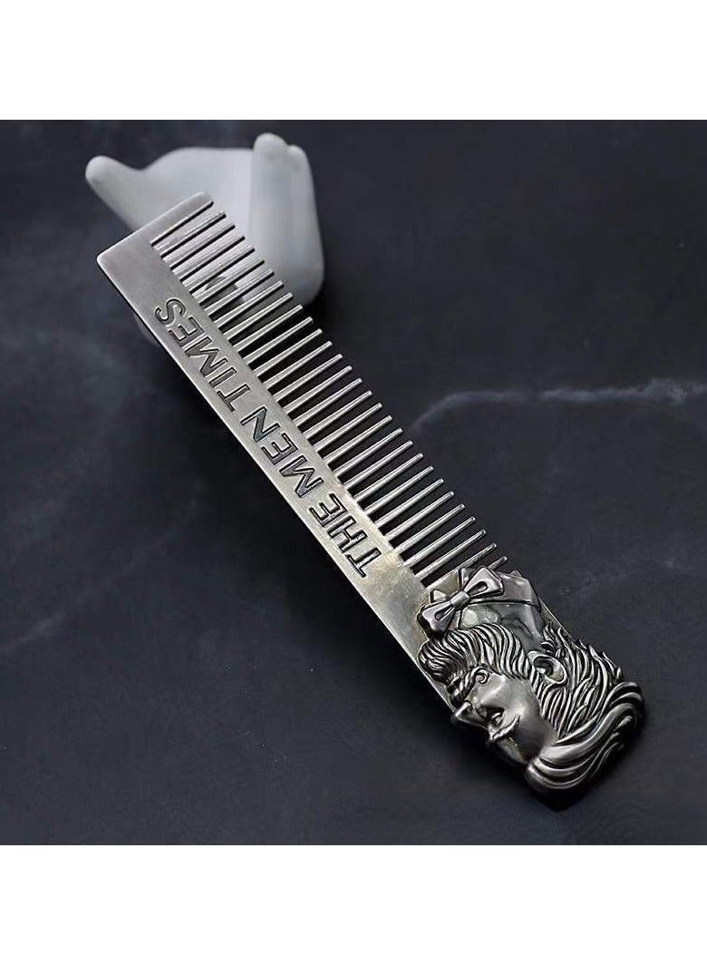 Vintage Metal Mustache & Beard Comb for Men - Professional Barber Grooming Tool with Anti-Static Teeth - Perfect for Styling, Trimming & Shaping Facial Hair - Durable Stainless Steel Construction - Image 1