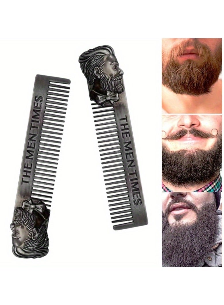 Vintage Metal Mustache & Beard Comb for Men - Professional Barber Grooming Tool with Anti-Static Teeth - Perfect for Styling, Trimming & Shaping Facial Hair - Durable Stainless Steel Construction - Image 3