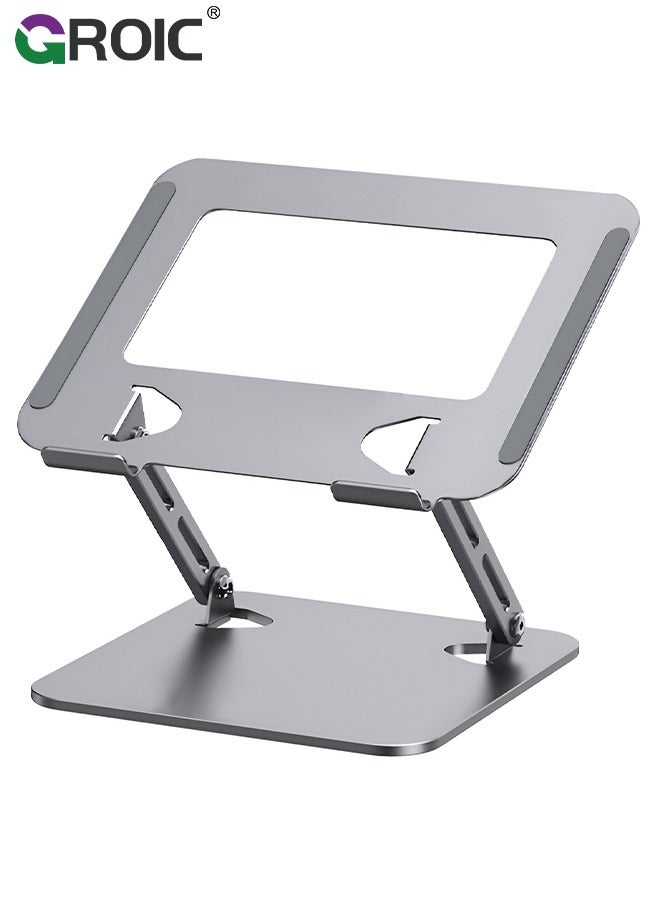GROIC Silver Laptop Stand, Adjustable Laptop Riser with Slide-Proof Silicone and Protective Hooks, Carbon Steel Notebook Stand for Laptop up to 17 Inches, Laptop Holder Compatible for MacBook  - Image 1