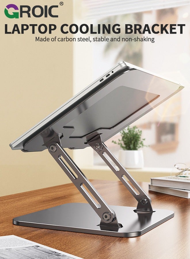 GROIC Silver Laptop Stand, Adjustable Laptop Riser with Slide-Proof Silicone and Protective Hooks, Carbon Steel Notebook Stand for Laptop up to 17 Inches, Laptop Holder Compatible for MacBook  - Image 2