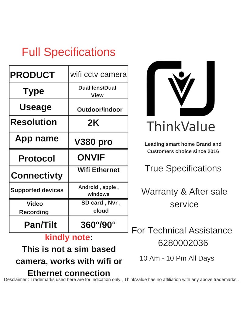 THINKVALUE THINKVALUE 6MP Outdoor WiFi CCTV Camera for Home Office Farm Construction Outdoor 2k High Definition CCTV Weatherproof Camera with Night Vision Ai Motion Detection 2way CallingSd CardCloud  - Image 4