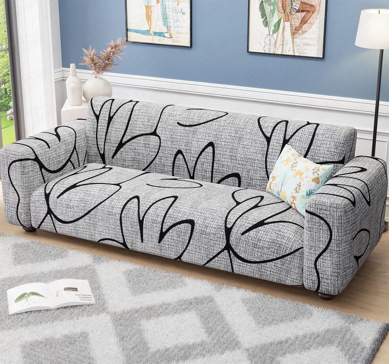 Lukzer 2 Seater Tulip Design Universal Sofa Cover | 360° Fully Covered Anti-Slip Washable Couch Cover Protector | 140 GSM Stretch Fit Polyester + Spandex Slipcover (140-180cm/SC-016-02) - Image 1