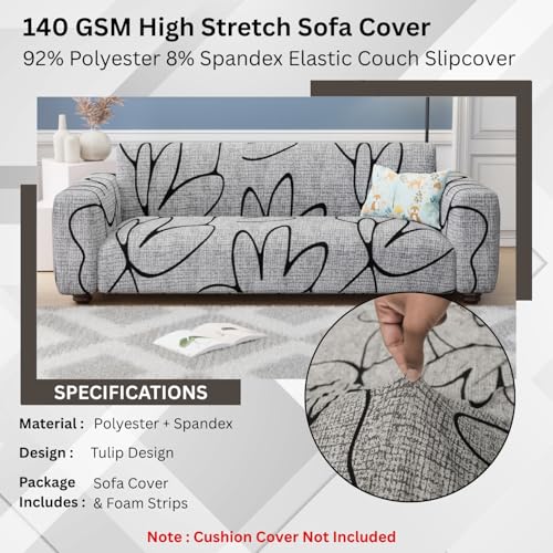 Lukzer 2 Seater Tulip Design Universal Sofa Cover | 360° Fully Covered Anti-Slip Washable Couch Cover Protector | 140 GSM Stretch Fit Polyester + Spandex Slipcover (140-180cm/SC-016-02) - Image 5