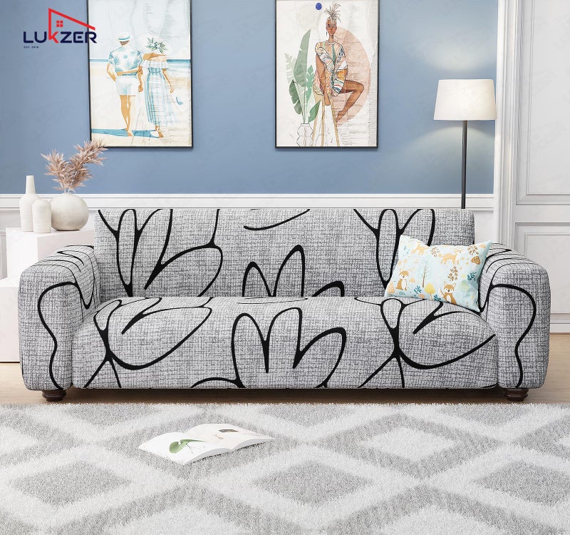 Lukzer 2 Seater Tulip Design Universal Sofa Cover | 360° Fully Covered Anti-Slip Washable Couch Cover Protector | 140 GSM Stretch Fit Polyester + Spandex Slipcover (140-180cm/SC-016-02) - Image 3