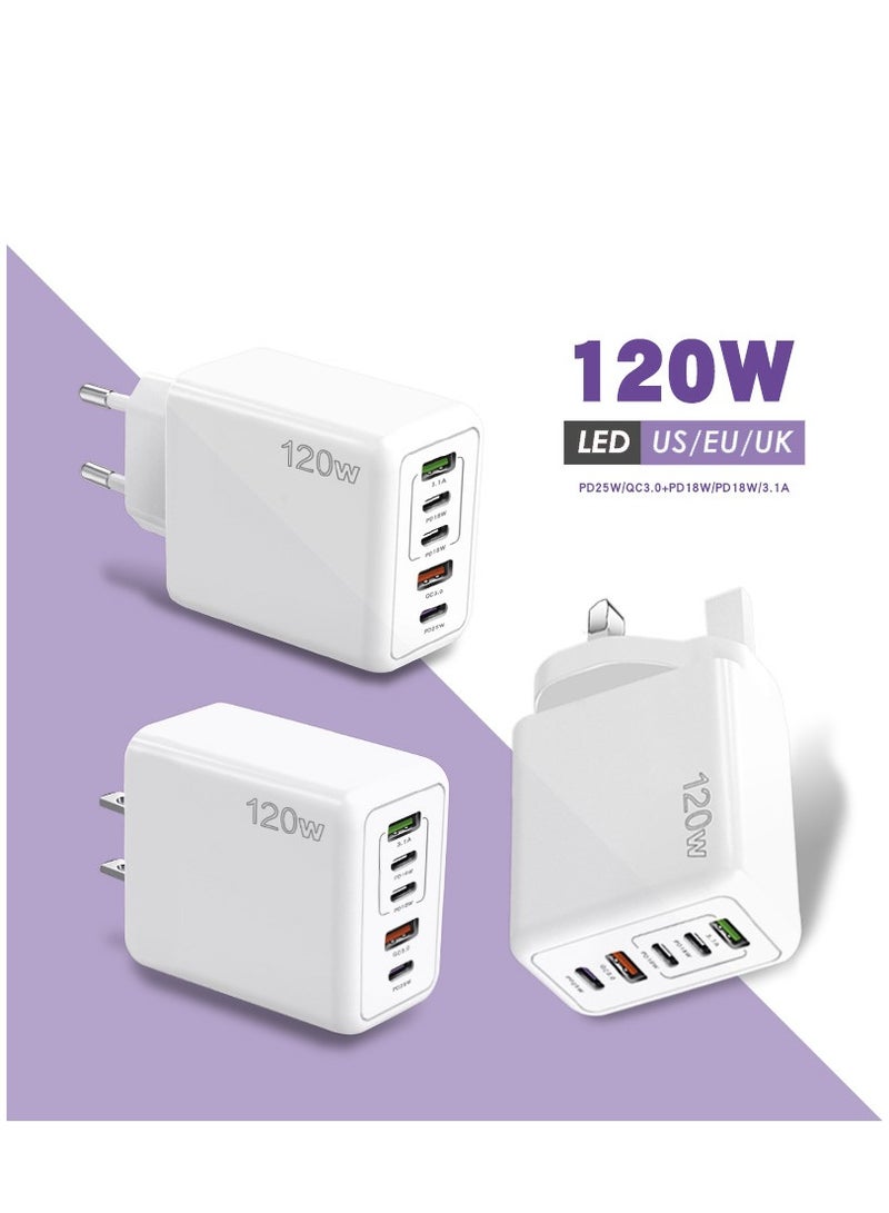 120W UK 5 Ports Multifunctional Super Fast Charging Adapter Mobile Phone Charger Travel Power Adapter White  - Image 2