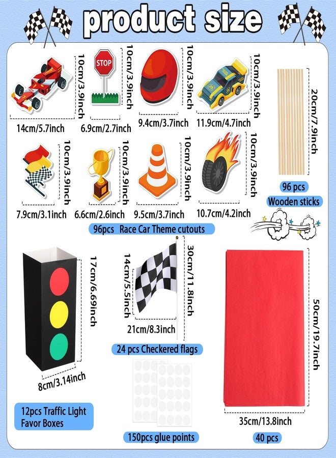 Saypacck 12 Sets Race Car Birthday Party Decorations Race Car Centerpieces for Tables with Traffic Boxes Themed Baby Shower Decoration Cutouts Checkered Flags for Birthday Theme Party Supplies - Image 2