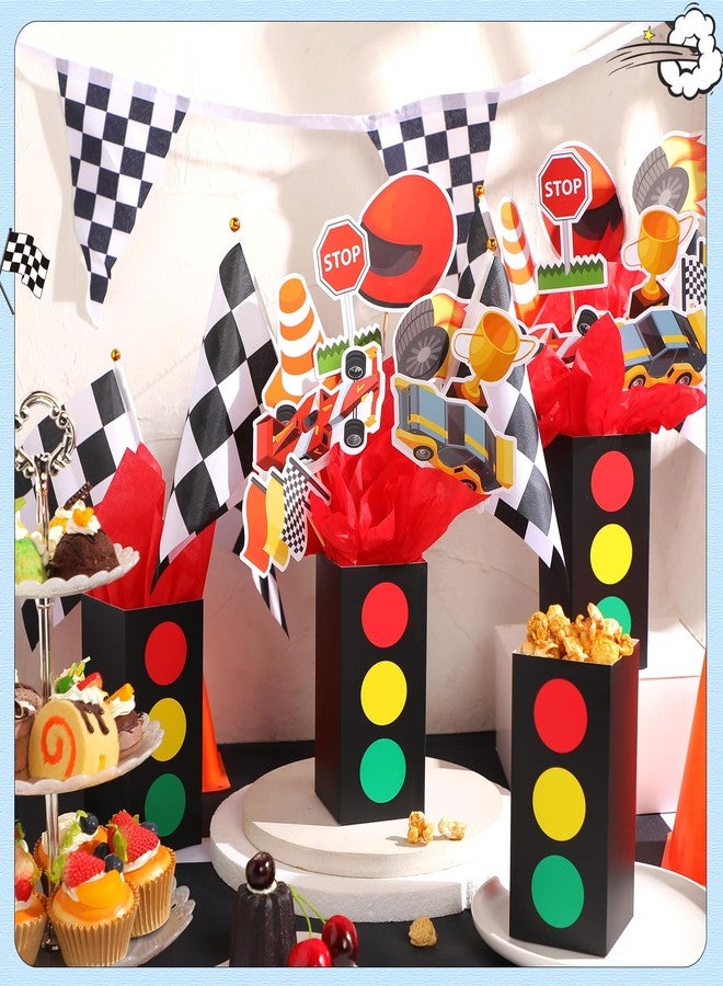 Saypacck 12 Sets Race Car Birthday Party Decorations Race Car Centerpieces for Tables with Traffic Boxes Themed Baby Shower Decoration Cutouts Checkered Flags for Birthday Theme Party Supplies - Image 4