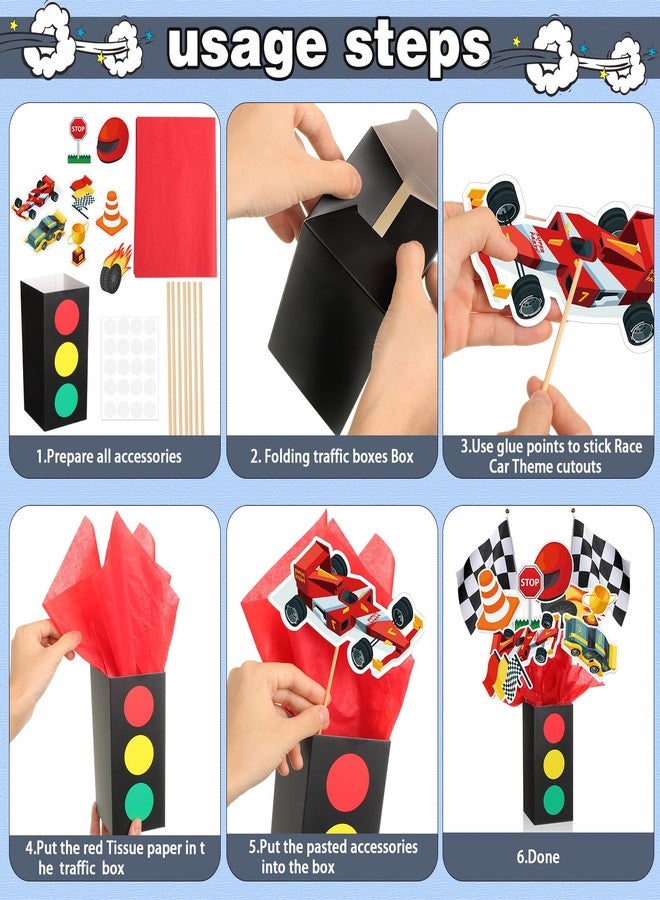 Saypacck 12 Sets Race Car Birthday Party Decorations Race Car Centerpieces for Tables with Traffic Boxes Themed Baby Shower Decoration Cutouts Checkered Flags for Birthday Theme Party Supplies - Image 3