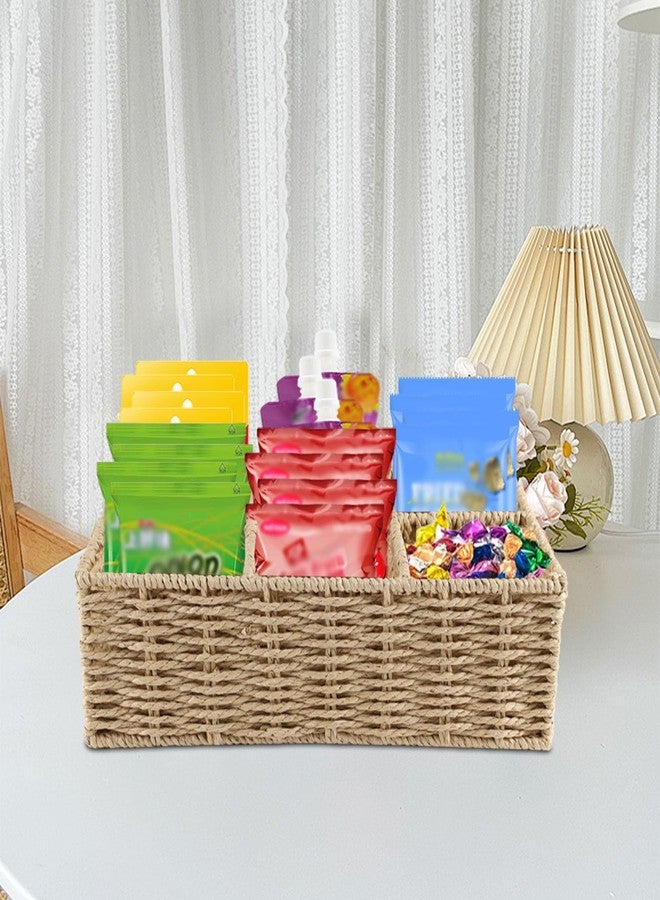 منظم وجبات خفيفة بثلاثة أقسام، مثالي للاستخدام في خزانة المؤن، مع حاويات تخزين للحلويات، وأكياس المشروبات، ورقائق البطاطس، ووجبات خفيفة مكتبية. يتضمن رف تخزين، وسلال تخزين، وموزع، وسطح طاولة. - Image 5