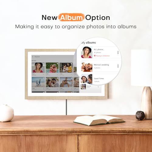 Pastigio Digital Picture Frame Large, 15.6 Inch Digital Photo Frame Frameo, WiFi Electric Slideshow Frame, 1920*1080 IPS FHD Touchscreen, 32GB, Tabletop&Wall-Mounted, Share Video Picture, Gifts, Oyster White - Image 5