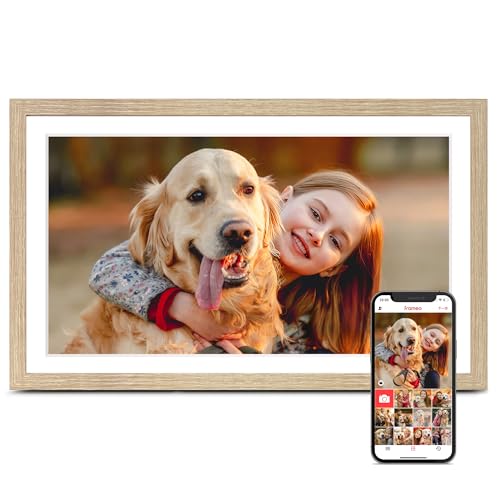 Pastigio Digital Picture Frame Large, 15.6 Inch Digital Photo Frame Frameo, WiFi Electric Slideshow Frame, 1920*1080 IPS FHD Touchscreen, 32GB, Tabletop&Wall-Mounted, Share Video Picture, Gifts, Oyster White - Image 1