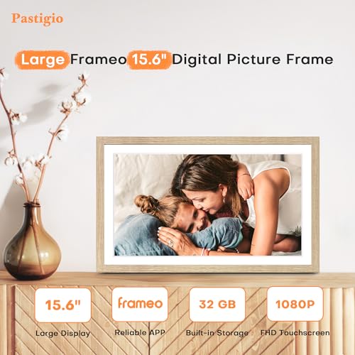 Pastigio Digital Picture Frame Large, 15.6 Inch Digital Photo Frame Frameo, WiFi Electric Slideshow Frame, 1920*1080 IPS FHD Touchscreen, 32GB, Tabletop&Wall-Mounted, Share Video Picture, Gifts, Oyster White - Image 2