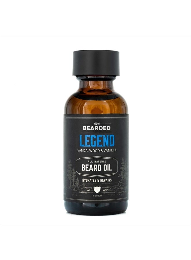Live Bearded Beard Oil, 1 fl oz - Premium All-Natural Jojoba - Made in the USA - Hair and Skin Care for Men with Dry, Flaky Patches | Legend Scent - Sandalwood, Vanilla - Image 1