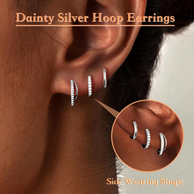 Poxtex Small Sterling Silver Huggie Hoop Earrings Set for Women, Hypoallergenic Trendy Double Hoops for Multiple Piercings, Dainty Cute Mini Lightweight Cartilage Jewelry Gift for Sensitive Ears - Image 2