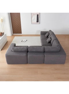 Poppins Home Cozy Sherpa Fabric Oversized 5-Seater Modular L-Shaped Sofa  Cushioned and Assembly-Free (Grey)  - Image 4