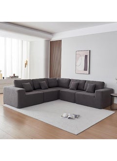 Poppins Home Cozy Sherpa Fabric Oversized 5-Seater Modular L-Shaped Sofa  Cushioned and Assembly-Free (Grey)  - Image 1