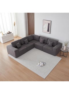 Poppins Home Cozy Sherpa Fabric Oversized 5-Seater Modular L-Shaped Sofa  Cushioned and Assembly-Free (Grey)  - Image 3