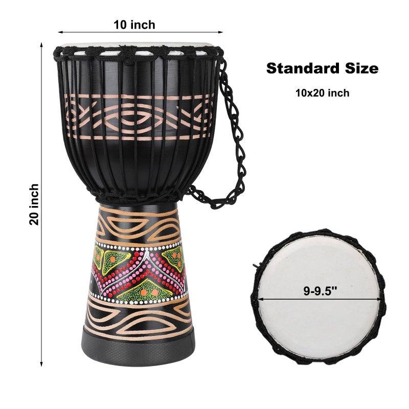BGMUSER Djembe Drum for Adults,African Drum 10'' x 20'' Mahogany Goatskin Drumhead Hand Drums for Beginners (Black) - Image 2