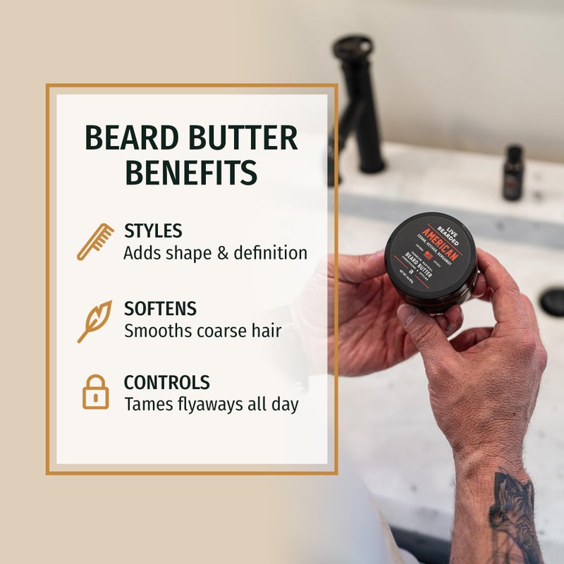 Live Bearded Beard Butter, 3 fl oz - Made in the USA - All-Natural Leave-in Conditioner and Softener with Shea | Tombstone Scent - Sweet Tobacco, Cedar - Image 3