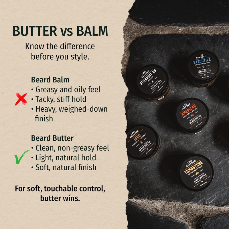 Live Bearded Beard Butter, 3 fl oz - Made in the USA - All-Natural Leave-in Conditioner and Softener with Shea | Tombstone Scent - Sweet Tobacco, Cedar - Image 2