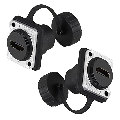 ANMBEST 2PCS HDMI IP67 Panel Mount Waterproof Connector, PA6BG33 Housing Female to Female HDMI Bulkhead Coupler with Weatherproof Dust Cap - Image 1