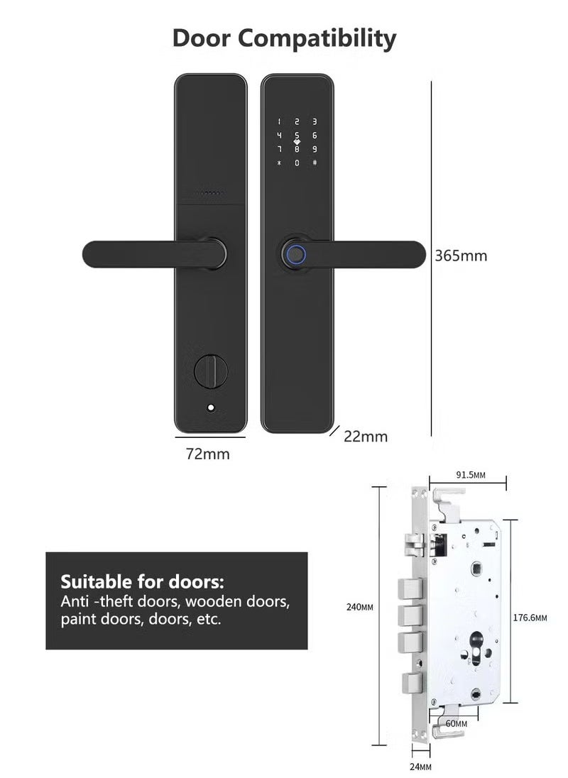 XiuWoo Smart Lock, Smart Door Lock 7-in-1 Keyless Entry Door Lock, Fingerprint/ Key/ Password/ Bluetooth/ NFC Unlock/ TT LOCK  - Image 3
