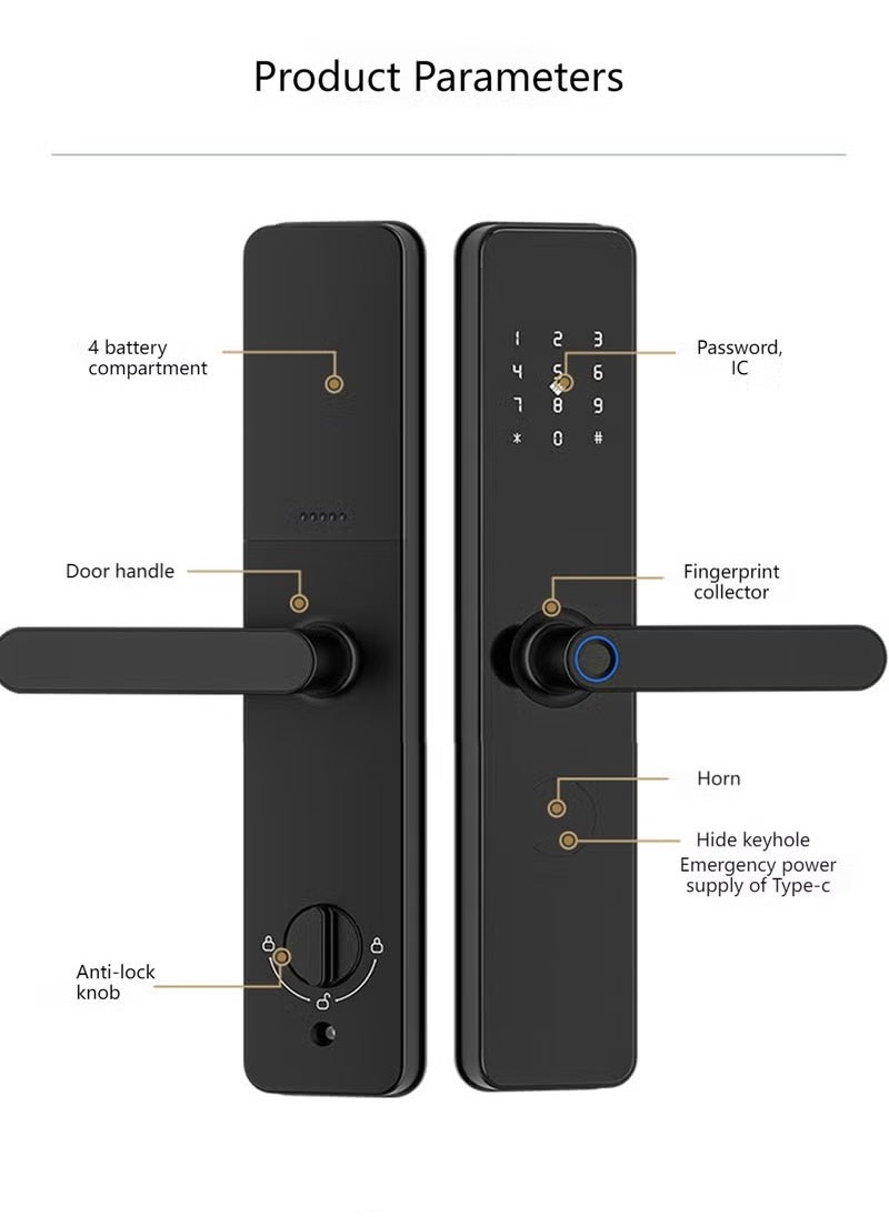 Smart Lock, Smart Door Lock 7-in-1 Keyless Entry Door Lock, Fingerprint/ Key/ Password/ Bluetooth/ NFC Unlock/ TT LOCK