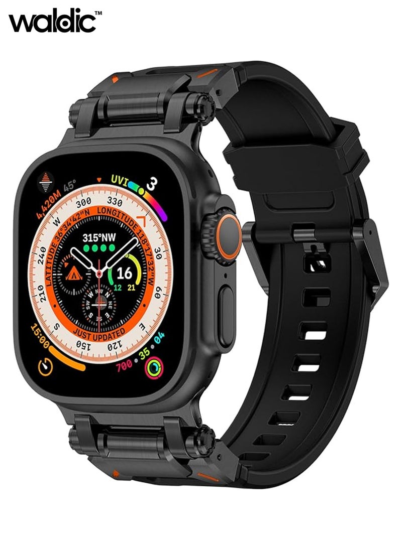 Waldic - Apple Watch Ultra, Ultra 2 / 9 8 7 6 5 4 3 2 1 SE, Silicone Band Soft Silicone Waterproof Strap Wristbands Compatible with iWatch Apple Watch Series Ultra 49mm 45mm 44mm 42mm - Black - Image 1